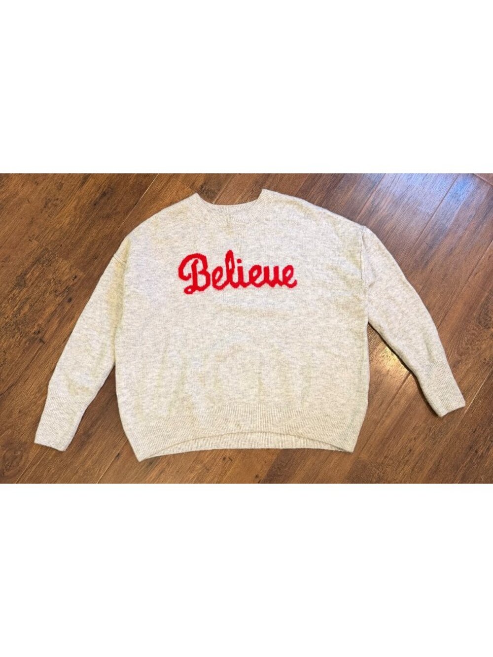 CeCe Believe Script Cozy Sweater Light Grey Sz Medium